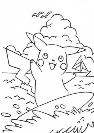 Pikachu Doing Surf on the Beach Coloring Page - Free & Printable ...