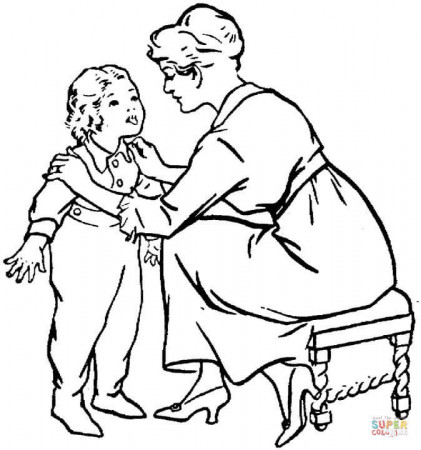 Mother Is Talking to a Child coloring page | Free Printable Coloring Pages