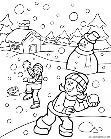 winter coloring pages snowball fight Coloring4free - Coloring4Free.com