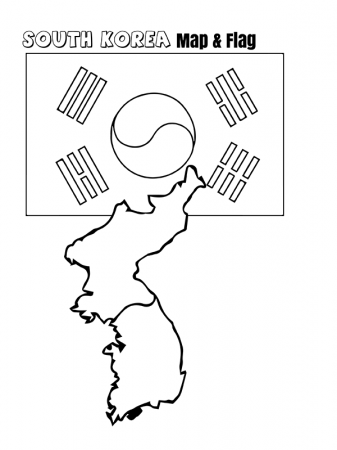 South Korea Map and Flag Coloring Page - Free Printable Coloring Pages for  Kids