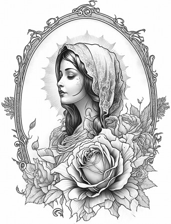 Beautiful Chicana Virgin Mary 5 With Roses Adult Coloring - Etsy