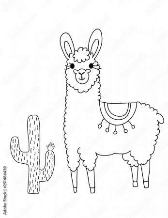 Llama Cute Coloring Page Stock Vector | Adobe Stock