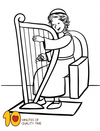 David Playing the Harp Coloring Page | Coloring pages, Bee coloring pages,  Penguin coloring pages