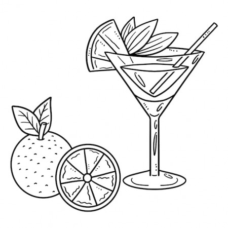 Premium Vector | Orange cocktail isolated coloring page for kids