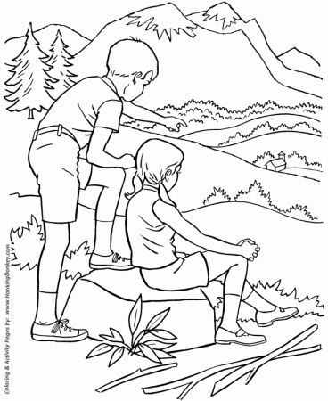 Summer Season Coloring page | Hiking in State Park | Summer ...