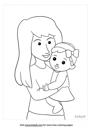 Baby Girl And Mom Coloring Page | Free Family Coloring Page | Kidadl