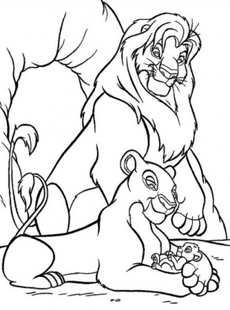 Mufasa, Nala and Simba in Front of The Cave The Lion King Coloring ...