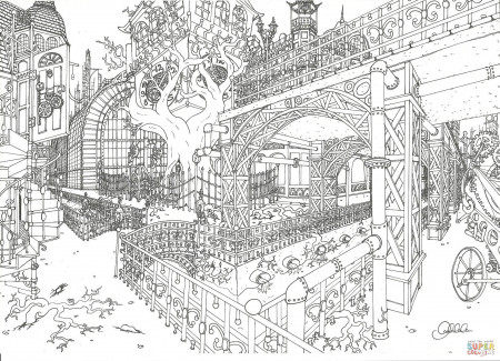 Steampunk City coloring page | Free Printable Coloring Pages