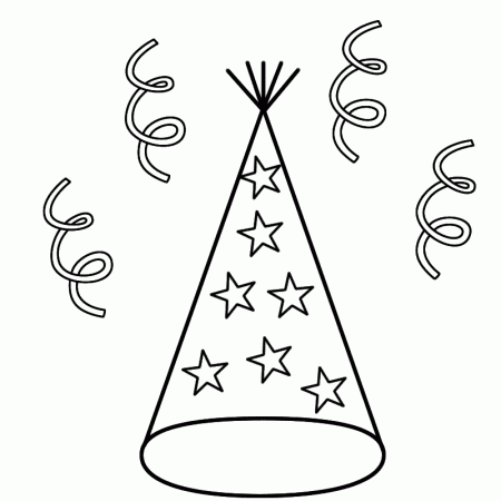 Party Hat with Stars and Streamers - Coloring Page (New Years)