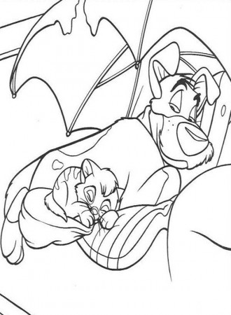 Oliver Sleep Beside Dodger in Oliver and Company Coloring Pages ...