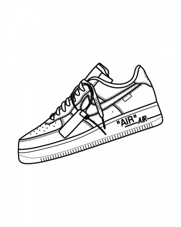 Air Force 1 off White Sneaker Drawing Printable Wall Art - Etsy