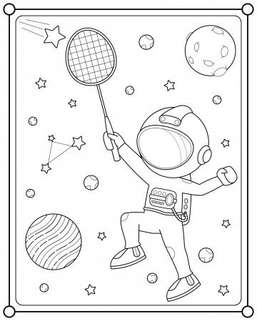 Cute astronaut playing badminton in space suitable for children's coloring  page vector illustration 11843552 Vector Art at Vecteezy