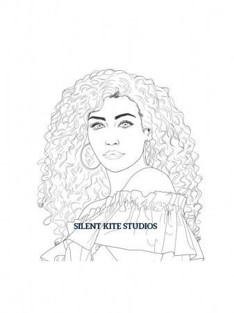 Beautiful Girl With Big Curly Hair Coloring Page Coloring - Etsy