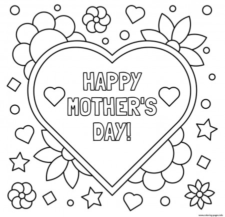 Mothers Day Heart Flowers Stars Coloring Pages Printable