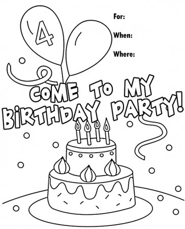 4th birthday party invitation coloring page - Topcoloringpages.net