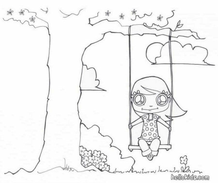 SPRING coloring pages - Girl on the swing