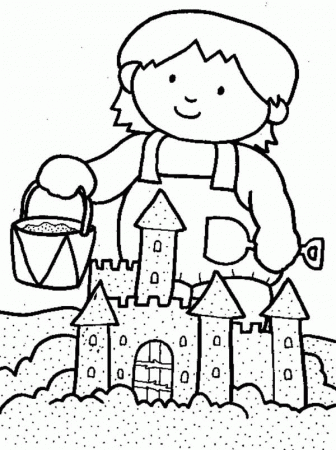 Kid Playing Sand Castle on the Beach Coloring Page - Download ...