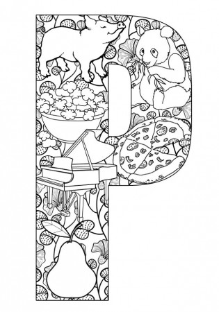 Letter P - Alphabet Coloring Page For Adults