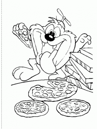 Tasmanian Devil Loves To Eat Pizza Coloring Pages - Looney Tunes 