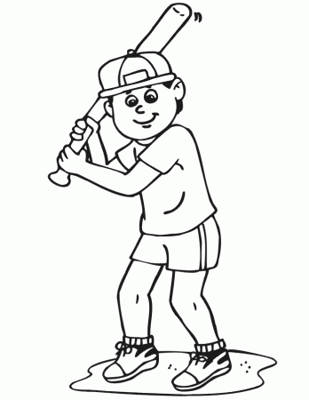 Printable Baseball Batter Coloring Page | Boy Batting Left Handed