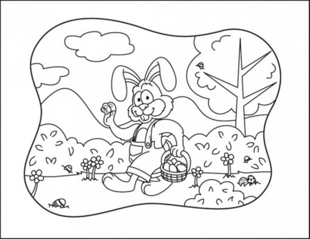 Easter Bunny Waving Holding Basket Coloring Page Hagio Graphic 