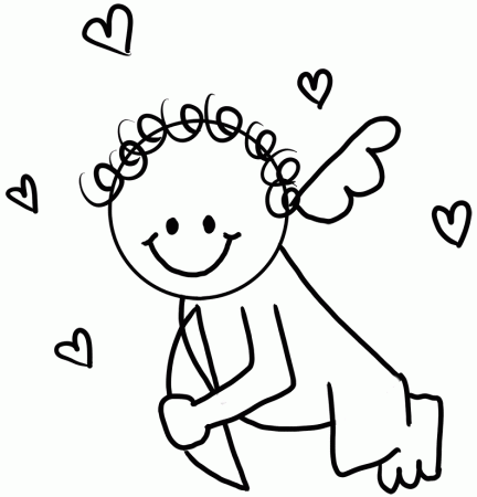 Baby Cupid with Hearts on Valentines Day Coloring Book Page 