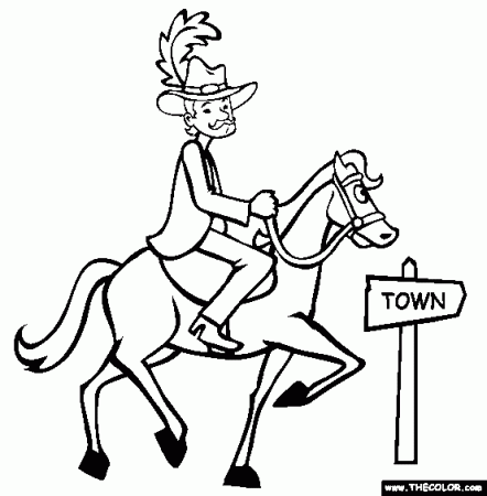 Yankee Doodle on a horse going to town coloring page