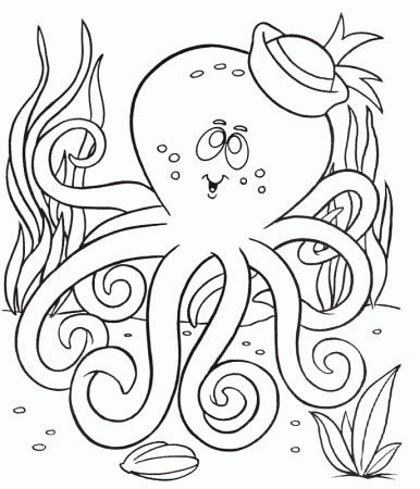 Cute Octopus Wear Hat Coloring Pages : New Coloring Pages