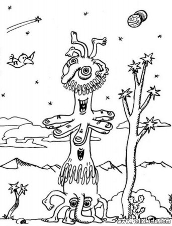 HALLOWEEN MONSTERS coloring pages - Two-mouthed alien