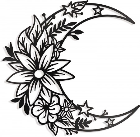 Boho Large Floral Moon and Star Phase Metal Sign, Half Moon Flower Wall  Decor | eBay