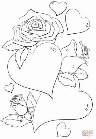 Hearts and Roses coloring page | Free Printable Coloring Pages