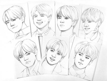 BTS Coloring pages 14 BTS realistic drawings on heavy weight | Etsy