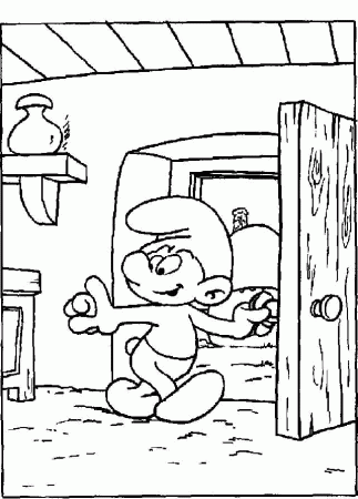 transmissionpress: Smurfs Opening Door Coloring Page