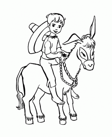 Farm Animal Coloring Pages | Boy riding a little donkey Coloring 