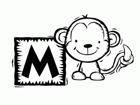 Adorable Printable M for Monkey Coloring Page - Learning English 