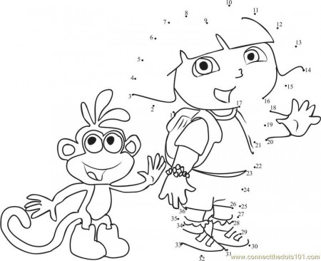 Connect the Dots Dora the Explorer with Monkey (Cartoons > Dora 
