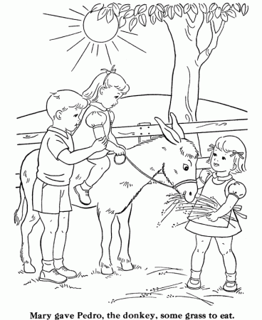 BlueBonkers: Kids Coloring Pages - Children riding a Donkey - Free 