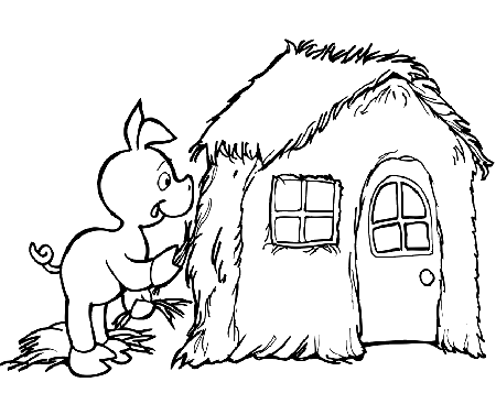 The Three Little Pigs Coloring Page | Building Straw House