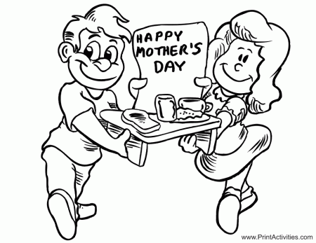 Happy Mother's Day Coloring Page: Breakfast for mom