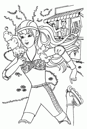 Barbie Playing Roller Skate Coloring Pages | Barbie Coloring Pages 