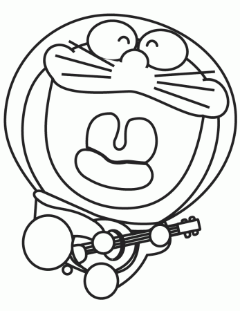 Doraemon Plays Guitar Coloring Page | HM Coloring Pages