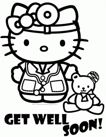 hospital get well soon coloring page of hello kitty