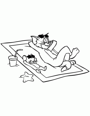 Tom And Jerry Relaxing At The Beach Coloring Page | Free Printable 