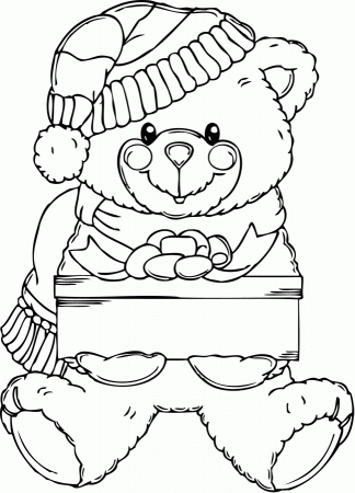 christmas teddy Colouring Pages