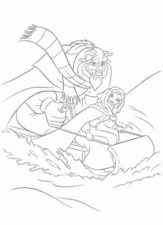 Beast and Belle Sledding Together Coloring Page | Kids Coloring Page