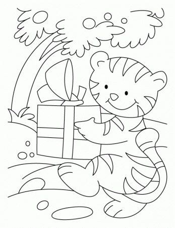 A cat going to attend birthday party with the gift coloring pages 
