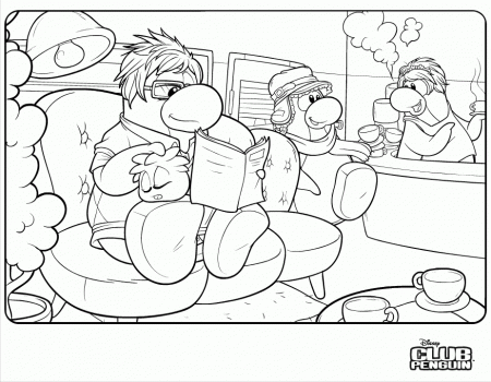 CLUB PENGUIN COURTYARD: Coffee shop colouring in page
