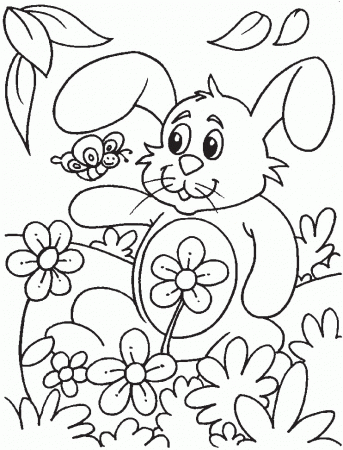 Rabbit with beautifull flowers coloring page | Download Free 