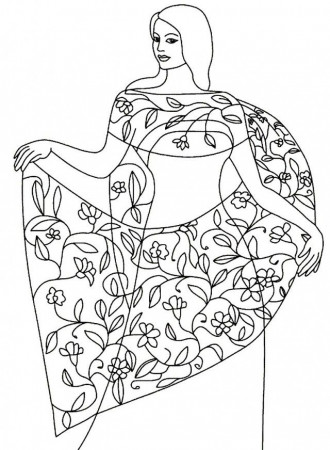 Download Beautiful Princess With Flower Sari India Coloring Pages 