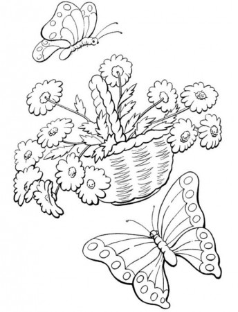 Welcome Spring Butterflies With Flowers Coloring Pages - Spring 